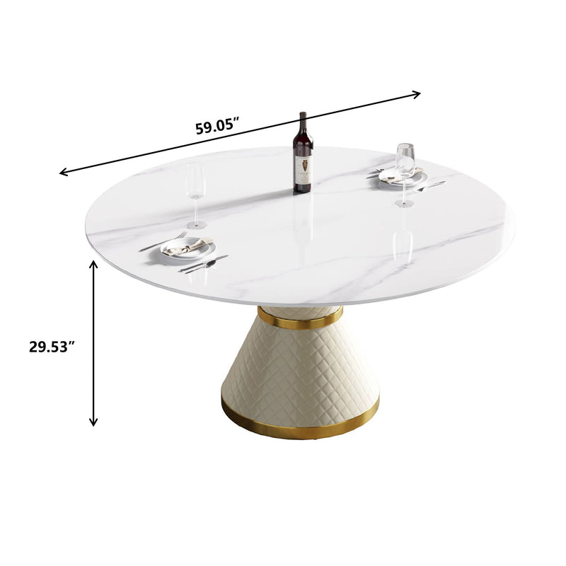 Modern Artificial Stone Round Carbon Steel Base Dining Table, Can Accommodate 6 People