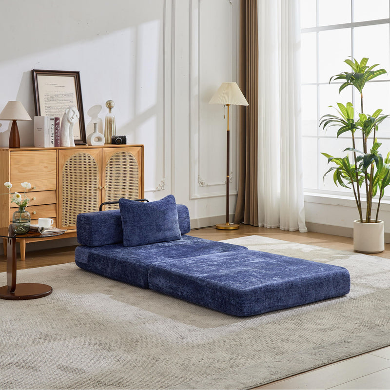 Convertible Floor Sofa Bed With Fixed Shape Frame For Living Room - Dark Blue