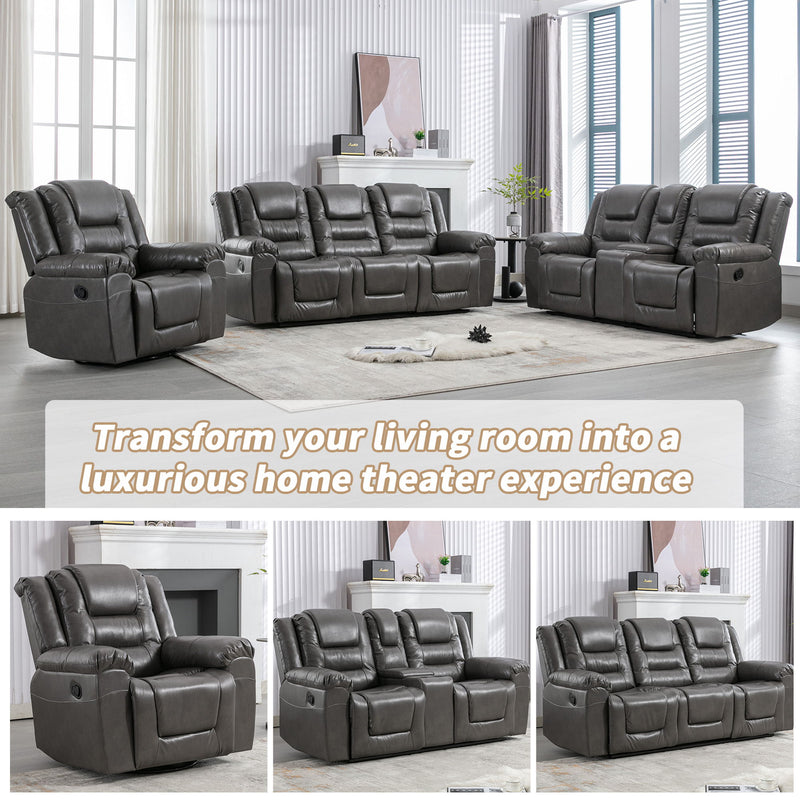 3 Seater Home Theater Recliner Manual Recliner Chair With Two Built-In Cup Holders For Living Room