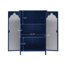 2 Doors Metal Storage Cabinet Display Cabinet With Glass Doors Metal Kitchen Sideboard Buffet Cabinet Glass Storage Cabinet For Dining Room Living Room Bedroom - Dark Blue