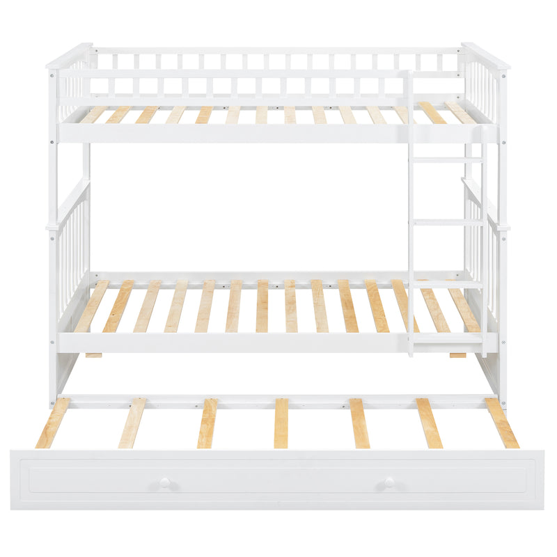 Twin over Twin Bunk Bed with Twin Size Trundle, Convertible Beds, White