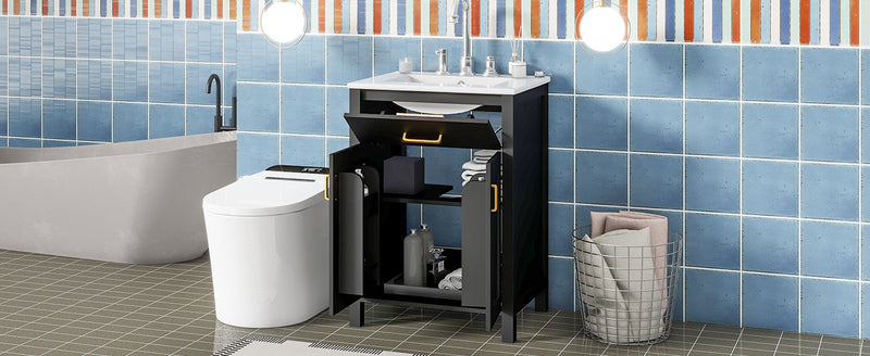 Bathroom Vanity Combo With Ceramic Sink, Luxurious Space-Saving Vanity, 2 Soft Close Doors