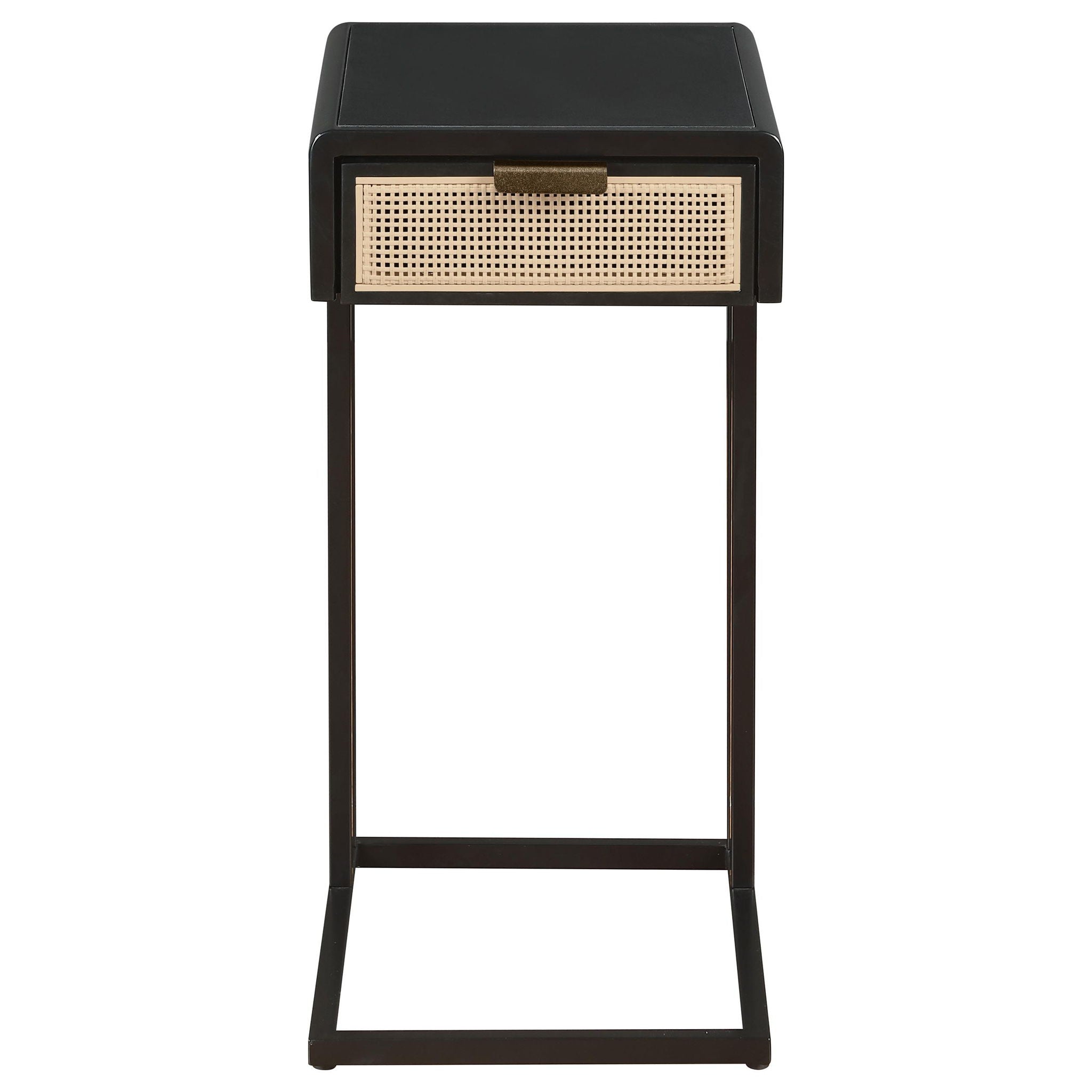 Amherst 1-drawer Radio Weave Cane Metal Side Table Black