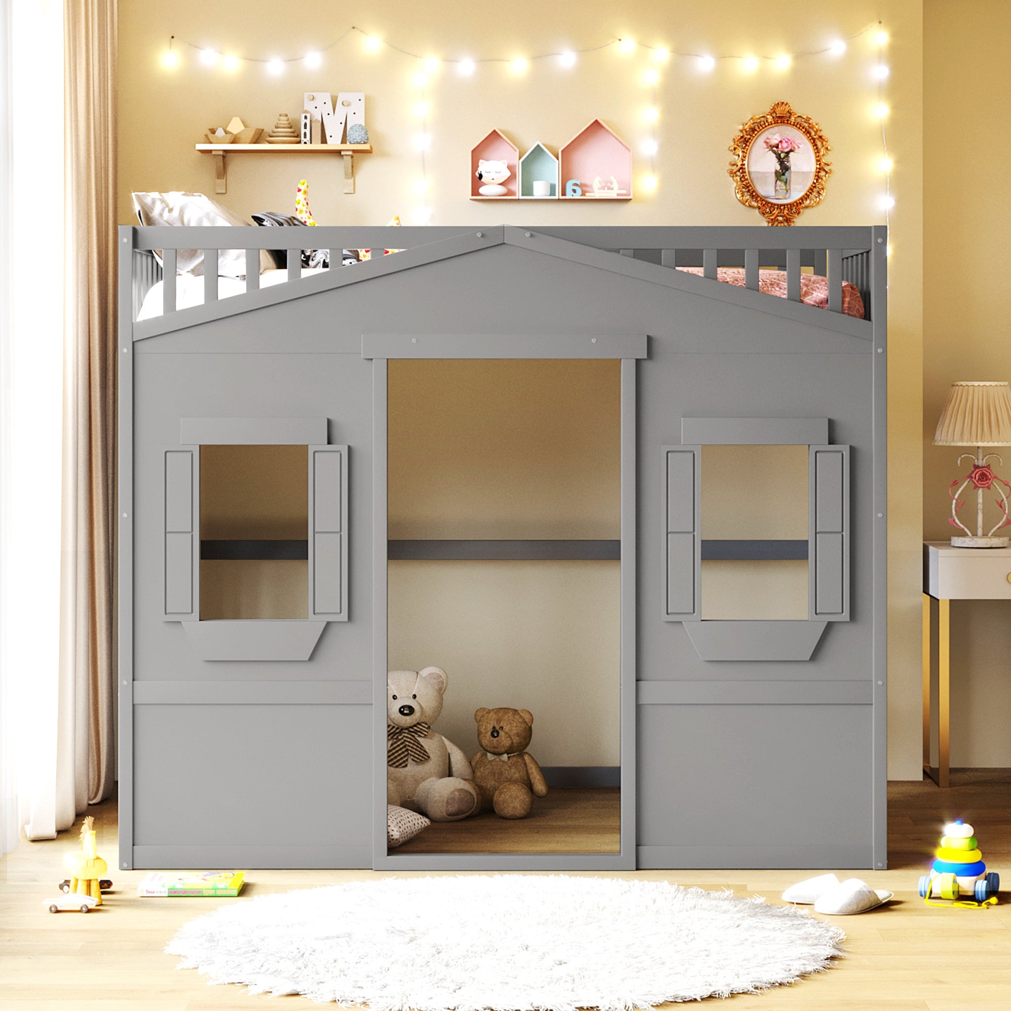 Full Size House Loft Bed With Ladder-Gray - Atlantic Fine Furniture Melbourne FL