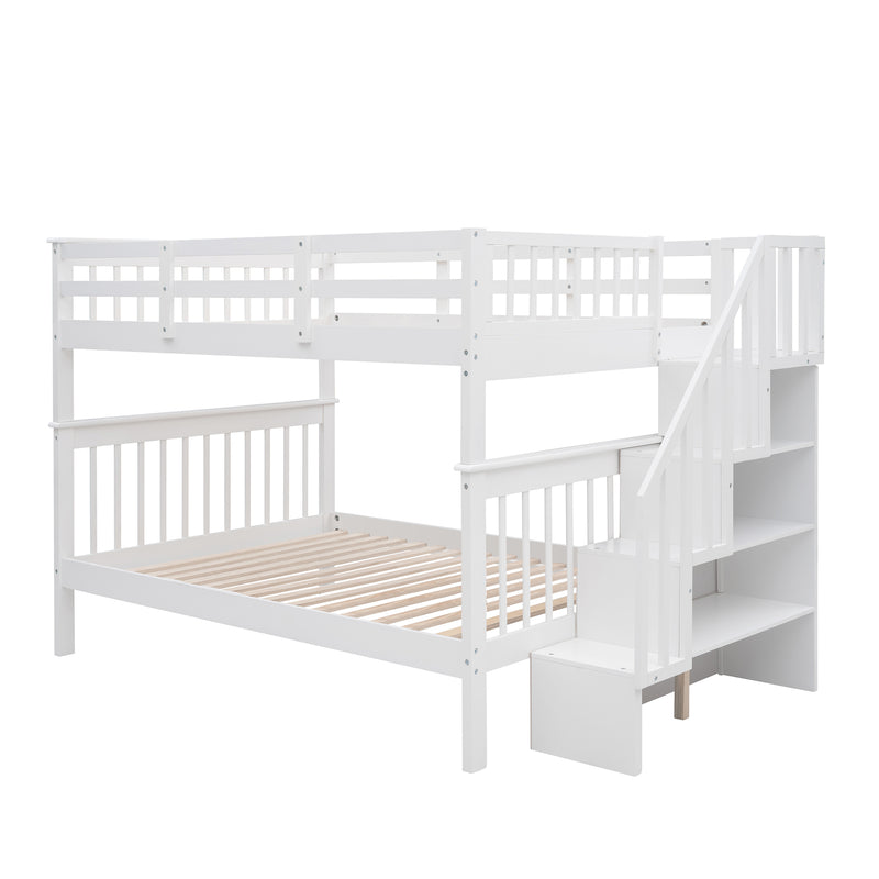 Stairway Full-Over-Full Bunk Bed with Storage and Guard Rail for Bedroom, Dorm, White color(OLD SKU :LP001110AAK)