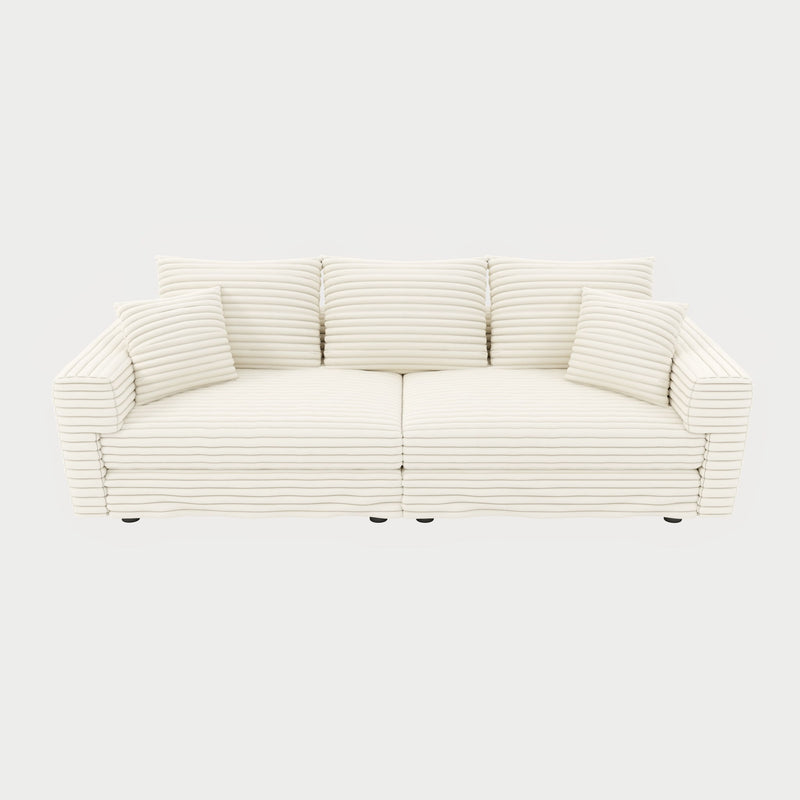 Plush Corduroy 4 Seat Sofa, Modern Comfy Upholstered Sofa Cloud Couch, Deep Seat Couches With Soft Pillows