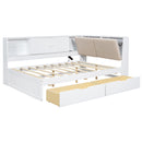 L-Shaped Daybed Corner Bed Under Bed Drawers With Storage Bookcase And Upholstered Headboard And USB Charging Ports
