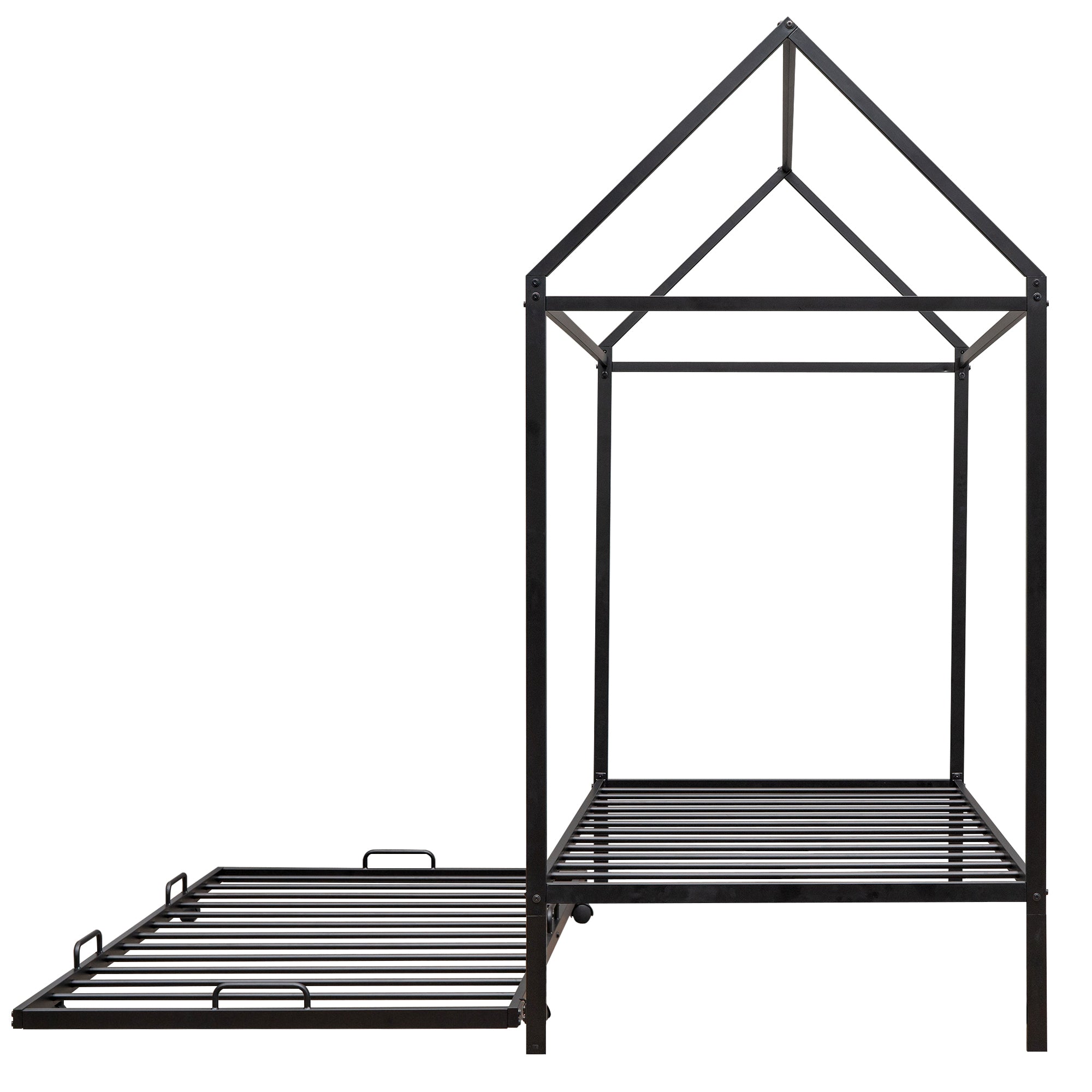 Twin Size Kids House Bed With Trundle, Metal House Bed Black - Atlantic Fine Furniture Melbourne FL