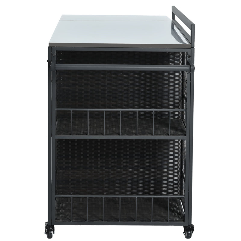 Outdoor Kitchen Island With Storage, Cooking Station, Grill Cart, Foldable Tabletop, And Bottle Opener - Dark Brown