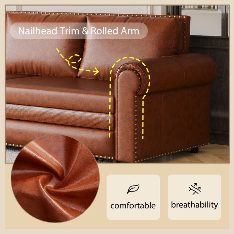 3 In 1 Convertible Sleeper Sofa With Nailhead Trim & Rolled Arm