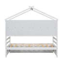 Twin House Bed with Roof Frame, Bedside-shelves, Under Bed Storage Unit,White