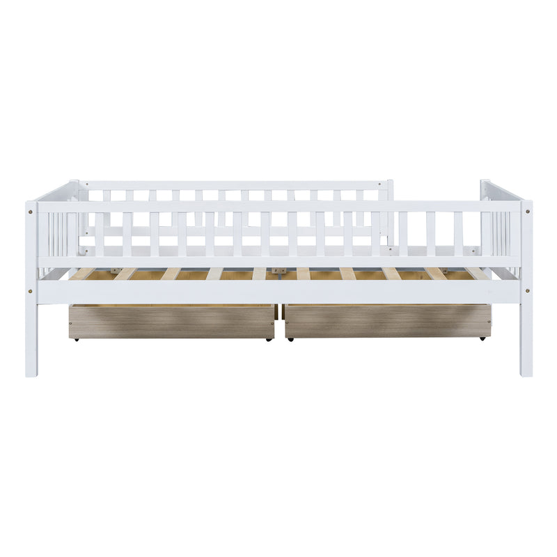 Twin Size Daybed Wood Bed with Two Drawers , White