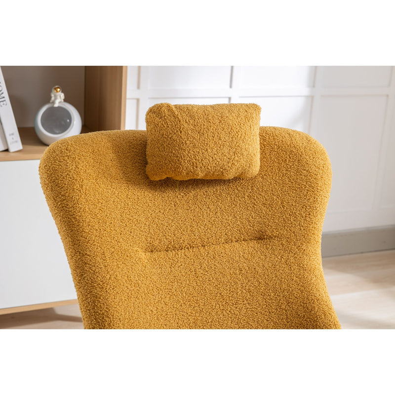 35.5" Rocking Chair With Pocket, Soft Teddy Fabric Rocking Chair For Nursery, Comfy Wingback Glider Rocker With Safe Solid Wood Base For Living Room Bedroom Balcony - Turmeric