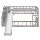 Twin Over Twin Bunk Stairway Bed With 2 Drawers And Slide - Gray