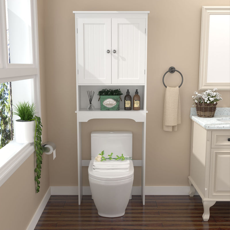 Over The Toilet Storage Cabinet, Bathroom Space Saver With Adjustable Shelf - White