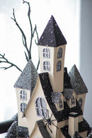 Cardboard Lighted Haunted House, Tabletop Holiday Halloween Decor, Battery Powered - Beige / Black
