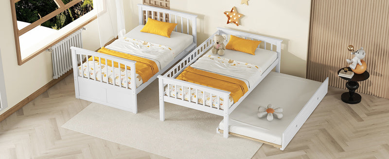 Twin over Twin Bunk Bed with Twin Size Trundle, Convertible Beds, White