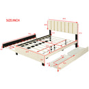 Upholstered Platform Bed With 2 Drawers And 1 Trundle, Classic Strip Headboard Design