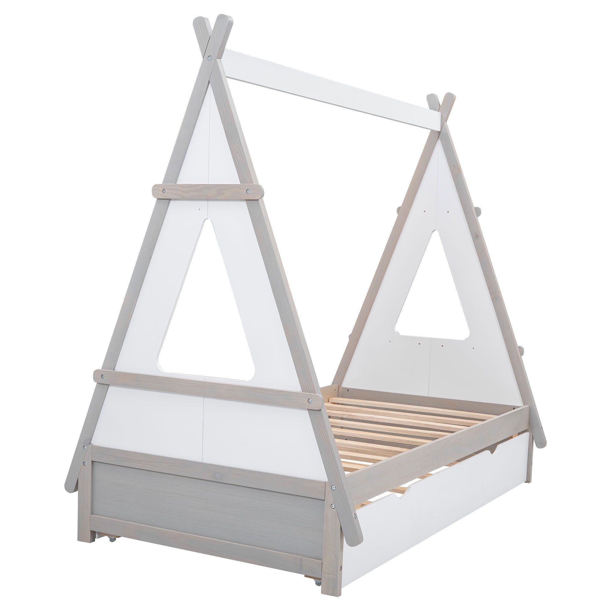 Twin Size Tent Floor Bed with Pull-out Twin Size Trundle, White - Atlantic Fine Furniture Melbourne FL