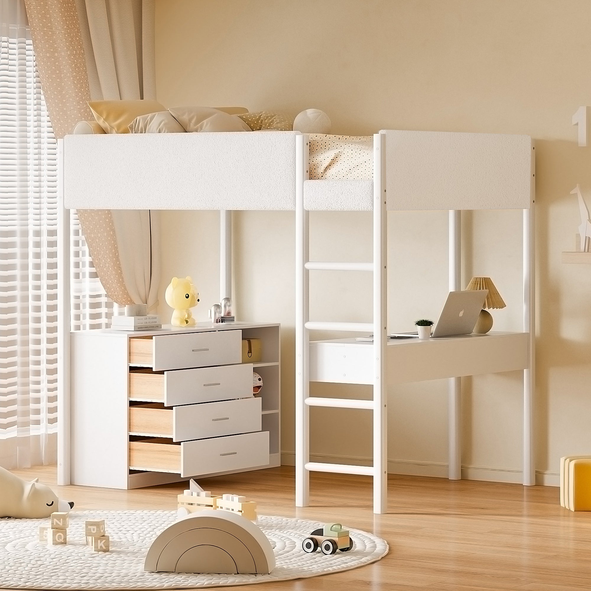 Full Size Teddy FleeceLoft Bed Wood Bed, White - Atlantic Fine Furniture Melbourne FL