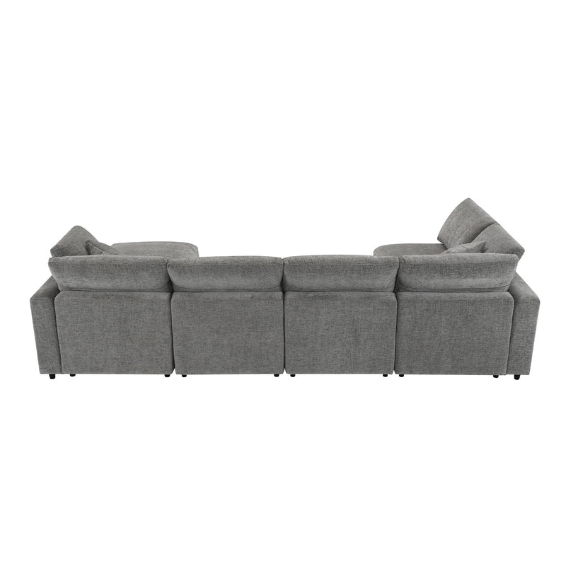 Modern Modular Cloud Sofa Bed, 6 Seat Chenille Sectional Couch Set With Ottoman, Free Combination, Convertible U Shaped Sleeper Sofa For Living Room