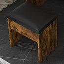 Vanity Table With Mirror, Adjustable LED Lights, Power Outlet, Hairdryer Holder & Stool