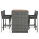 5 Pieces Outdoor Patio Wicker Bar Set, Bar Height Chairs With Non-Slip Feet And Fixed Rope, Removable Cushion, Acacia Wood Table Top - Brown / Gray
