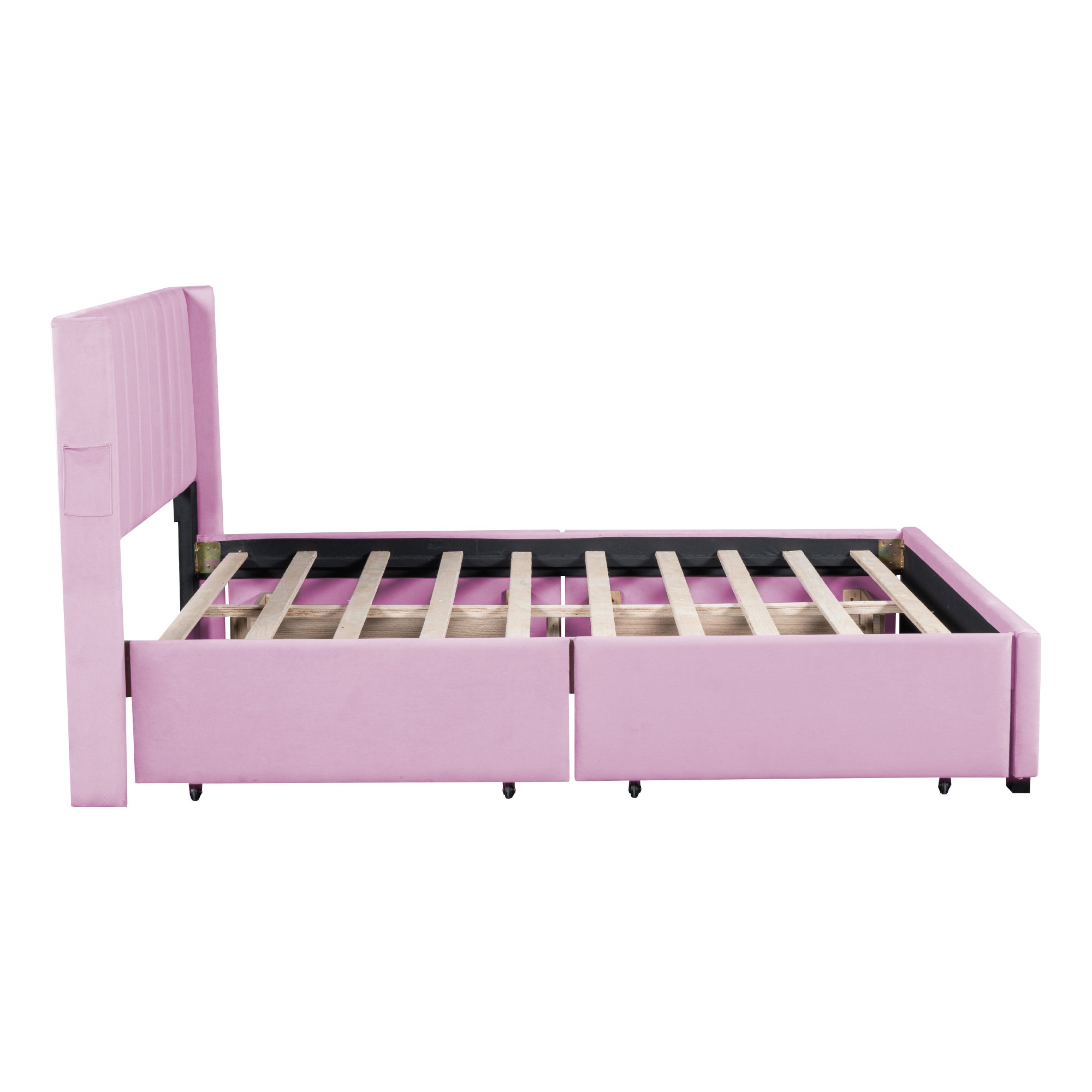 Queen Size Upholstered Bed with 4 Drawers, Pink - Atlantic Fine Furniture Melbourne FL