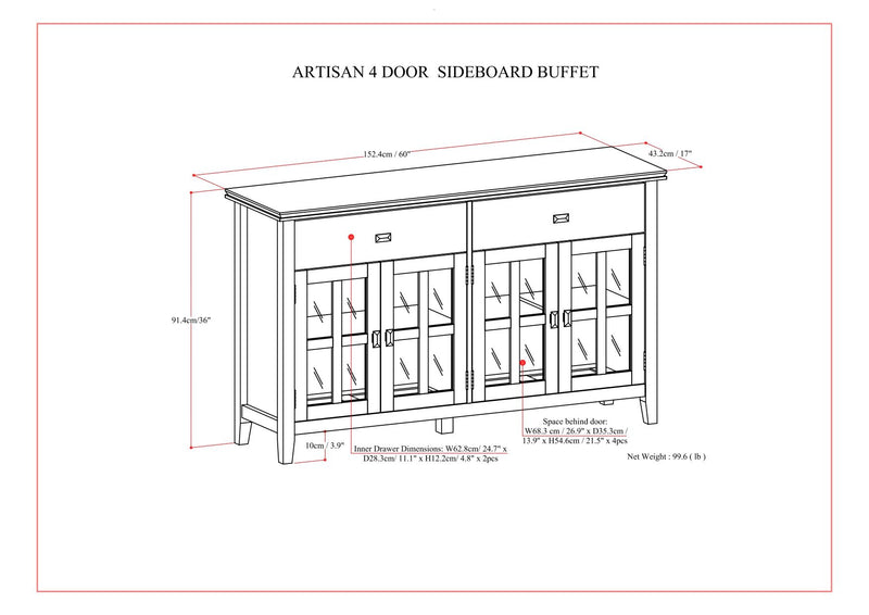 Artisan - Large 4 Door Sideboard Buffet
