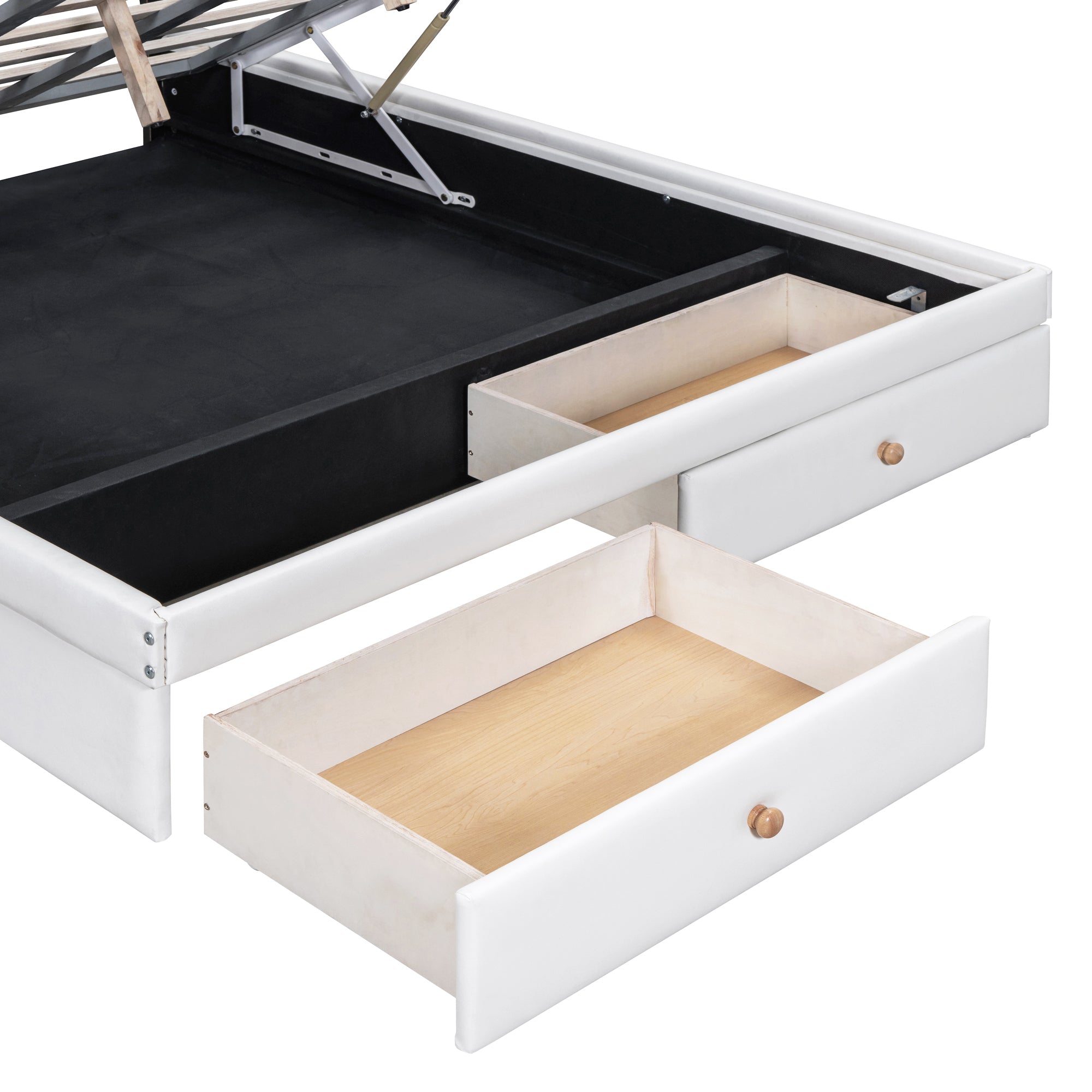 Full Size Upholstered Bed with Hydraulic Storage System and Drawer, White - Atlantic Fine Furniture Melbourne FL