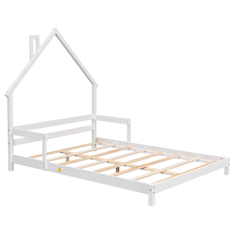 House-Shaped Headboard Bed With Handrails, Slats