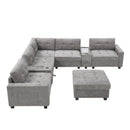 Sectional With Acrylic Table Top U Shaped Couch Set With 2 Consoles USB Charger, Storage Drawers And Pockets Movable Ottoman Tufted Sofa