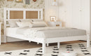 Full Size Wooden Platform Bed with Natural Rattan Headboard, Exquisite Elegance with Minimalist Charm for Bedroom, White
