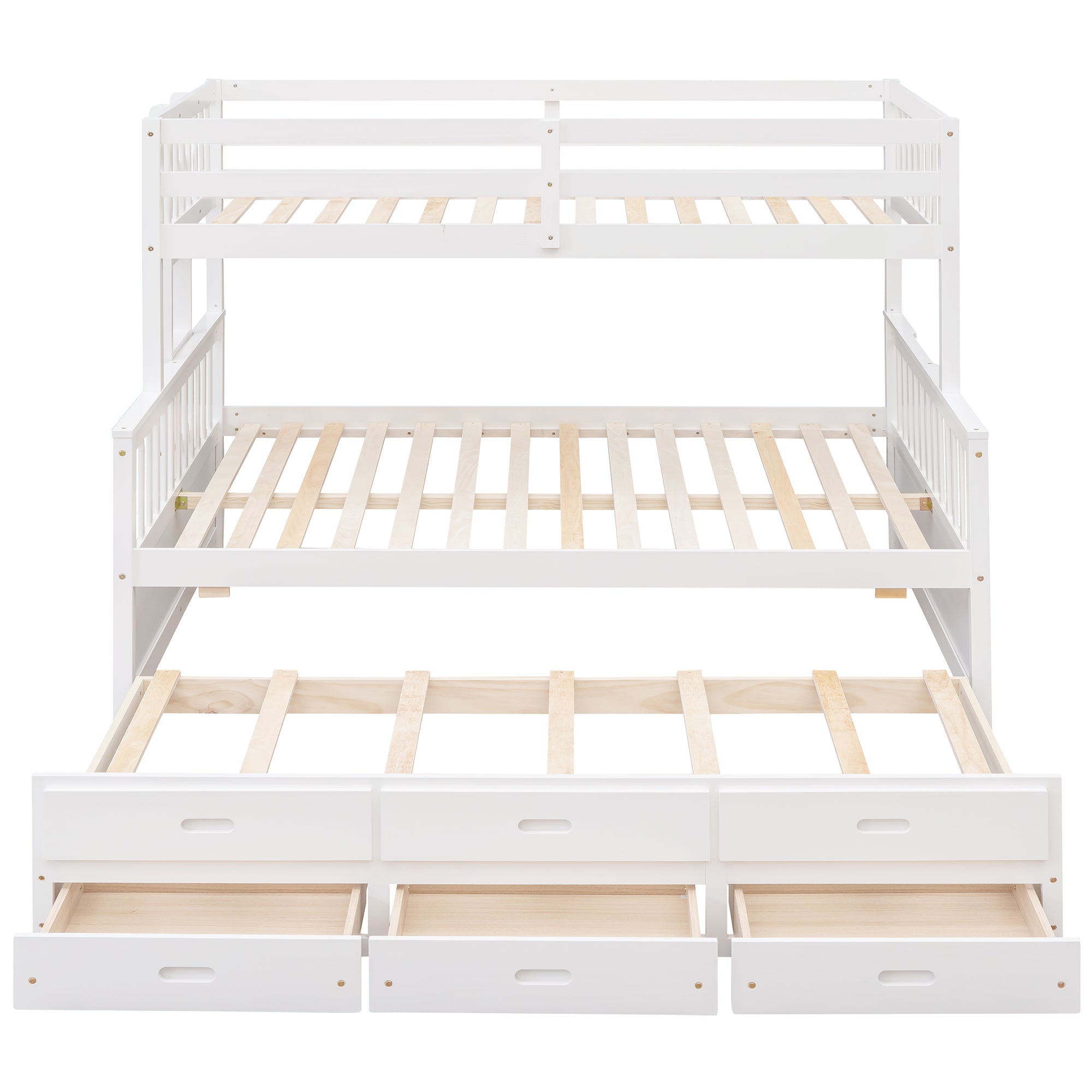 Twin-Over-Full Bunk Bed with Twin size Trundle , Separable Bunk Bed with Drawers for Bedroom - White