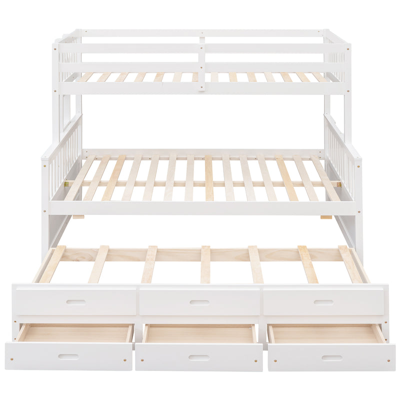 Twin-Over-Full Bunk Bed with Twin size Trundle , Separable Bunk Bed with Drawers for Bedroom - White