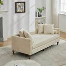 Upholstered Chaise Lounge Indoor With Nailheads, Sleeper Sofa Couch With 4 Throw Pillows & 2 Bolsters, Daybed With Rubberwood Legs