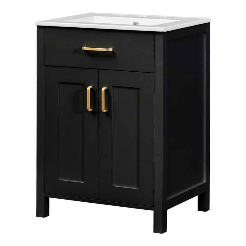 Modern Bathroom Vanity With Ceramic Sink, Soft-Close Doors, Flip Drawer, U-Shaped Shelves, Elegant Storage Solution