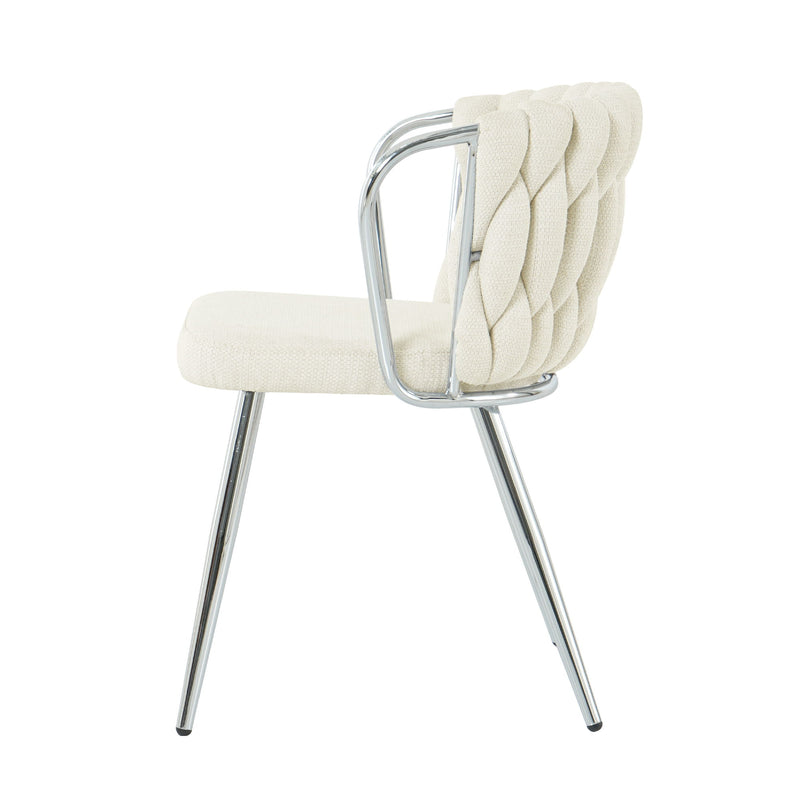 Modern Simple Linen Dining Chair With Plated Metal Legs (Set of 2)