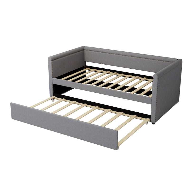 Modern Style Upholstered Daybed With Trundle For Guest Room, Small Bedroom
