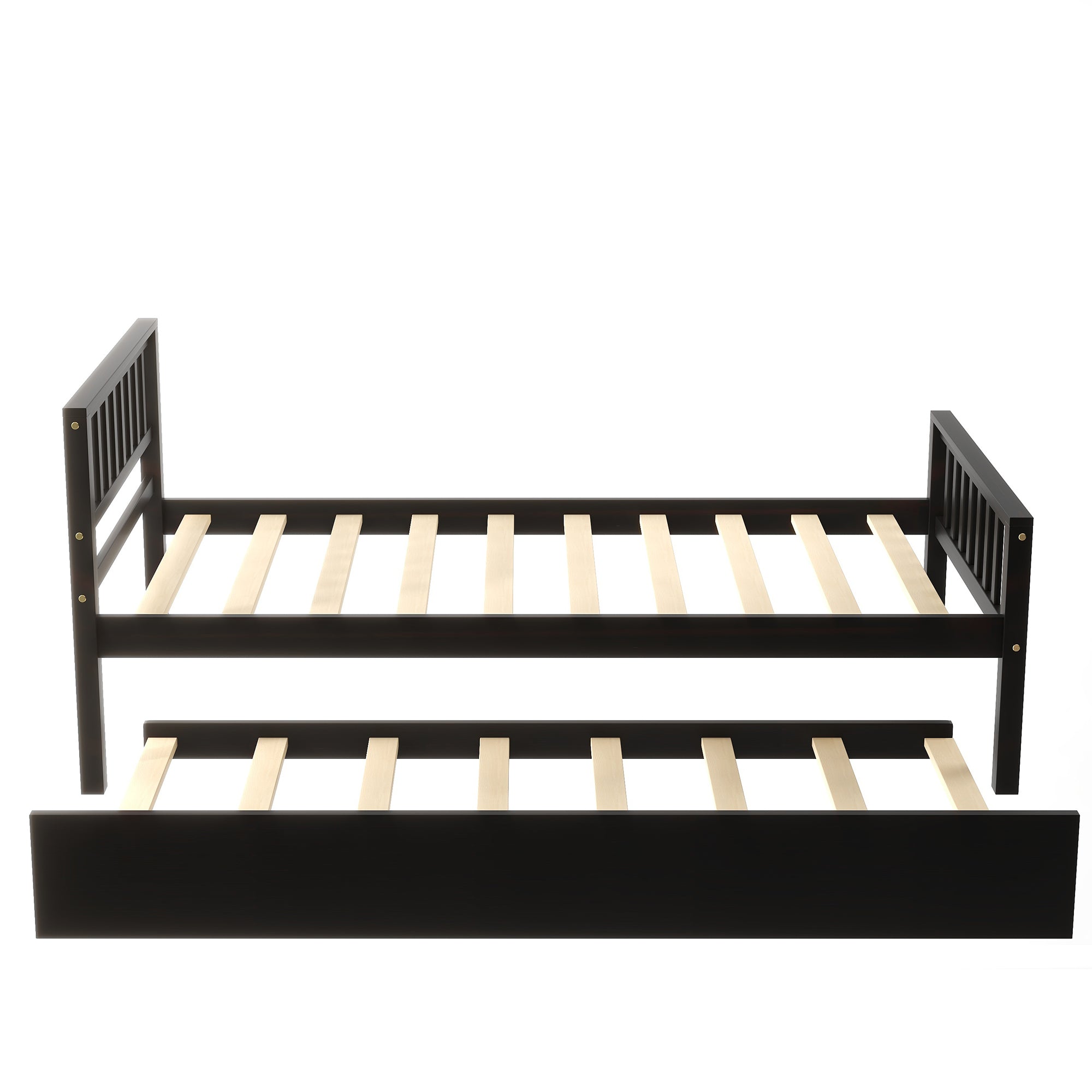 Twin Bed with Trundle, Platform Bed Frame with Headboard and Footboard, for Bedroom Small Living Space,No Box Spring Needed,Espresso(Old SKU:W50440557) - Atlantic Fine Furniture Melbourne FL