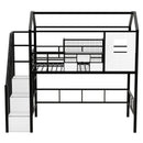 Metal Loft Bed with roof design and a storage box, Twin, Black