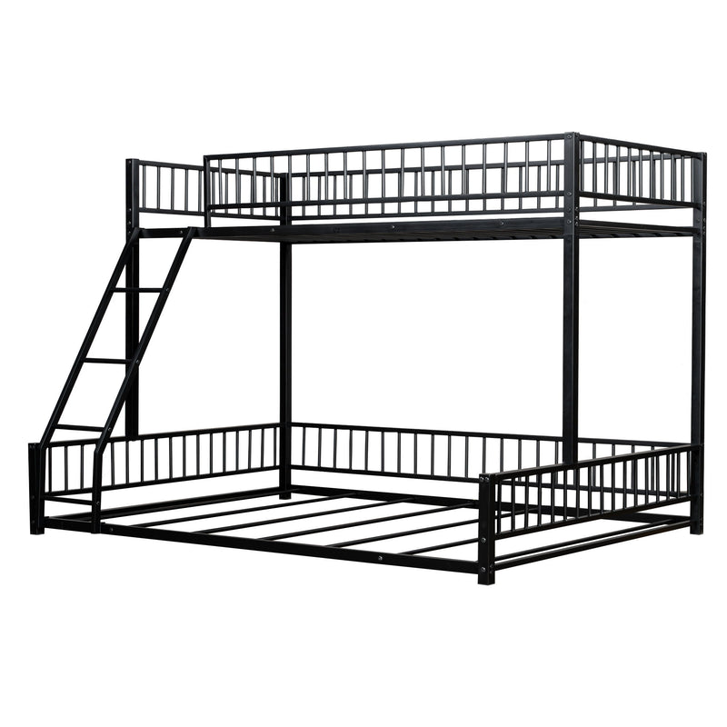 Bunk Bed Frame With Ladder And Safety Guardrails