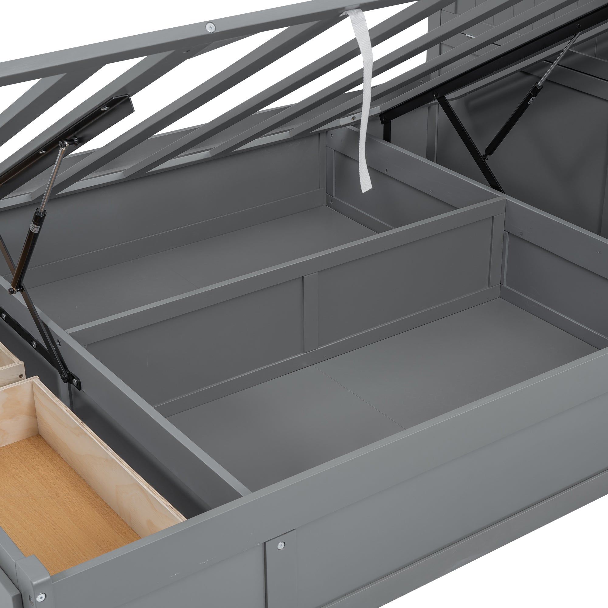 Wood Full Size Hydraulic Platform Bed with Storage LED Headboard, Charging Station and 2 Drawers, Gray - Atlantic Fine Furniture Melbourne FL