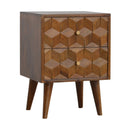 Cube Carved Bedside Table Nightstand - Chestnut