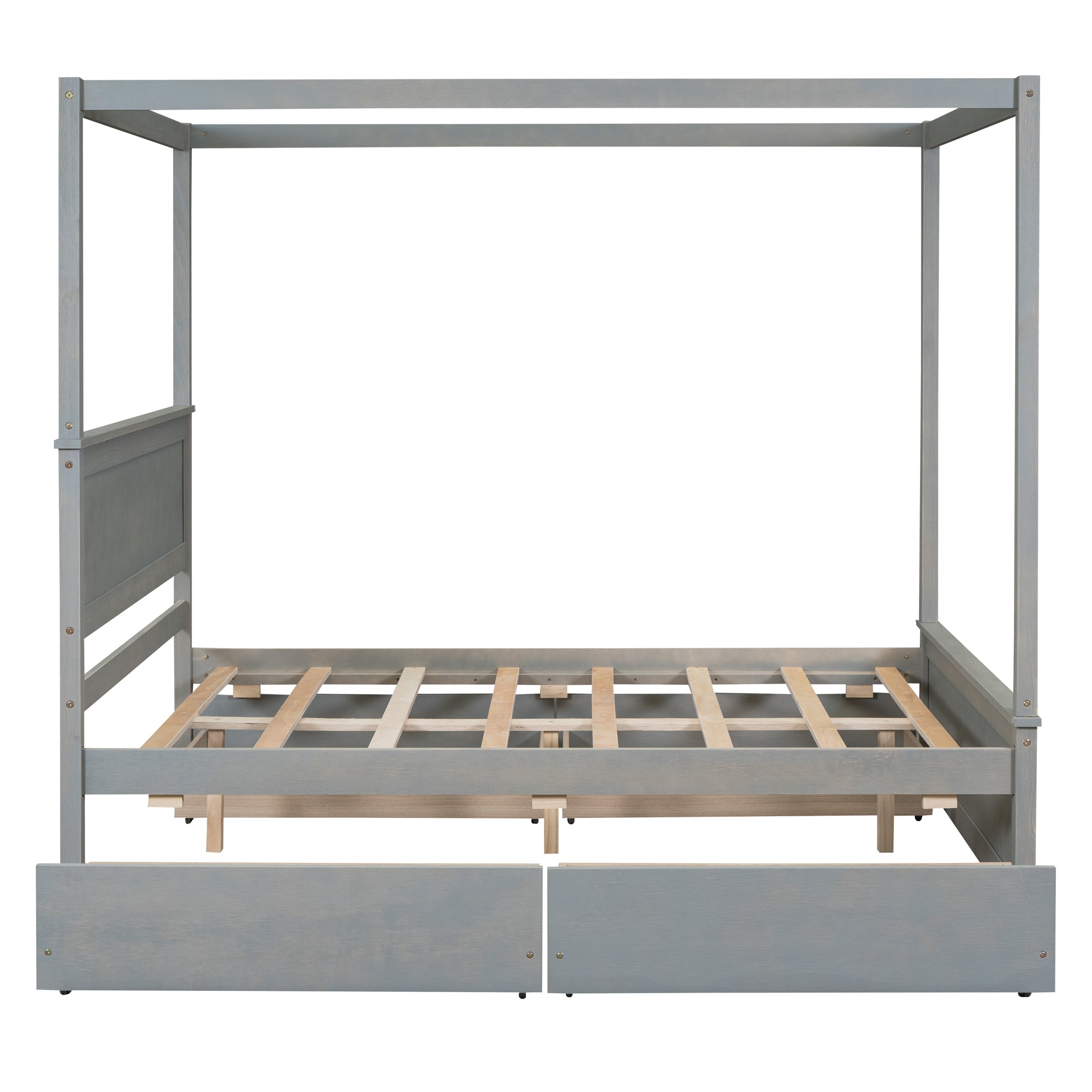Wood Canopy Bed with four Drawers ,Full Size Canopy Platform Bed With Support Slats .No Box Spring Needed, Brushed Gray - Atlantic Fine Furniture Melbourne FL