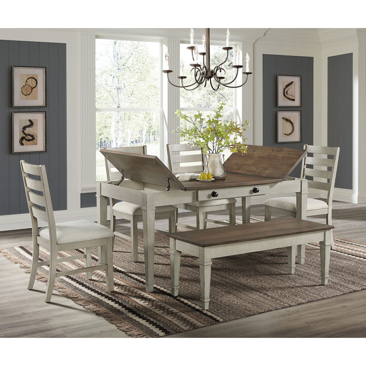 Farmington Ladder Back Dining Side Chair (Set of 2) in Washed Stone / Light Beige by Elements International, view 12