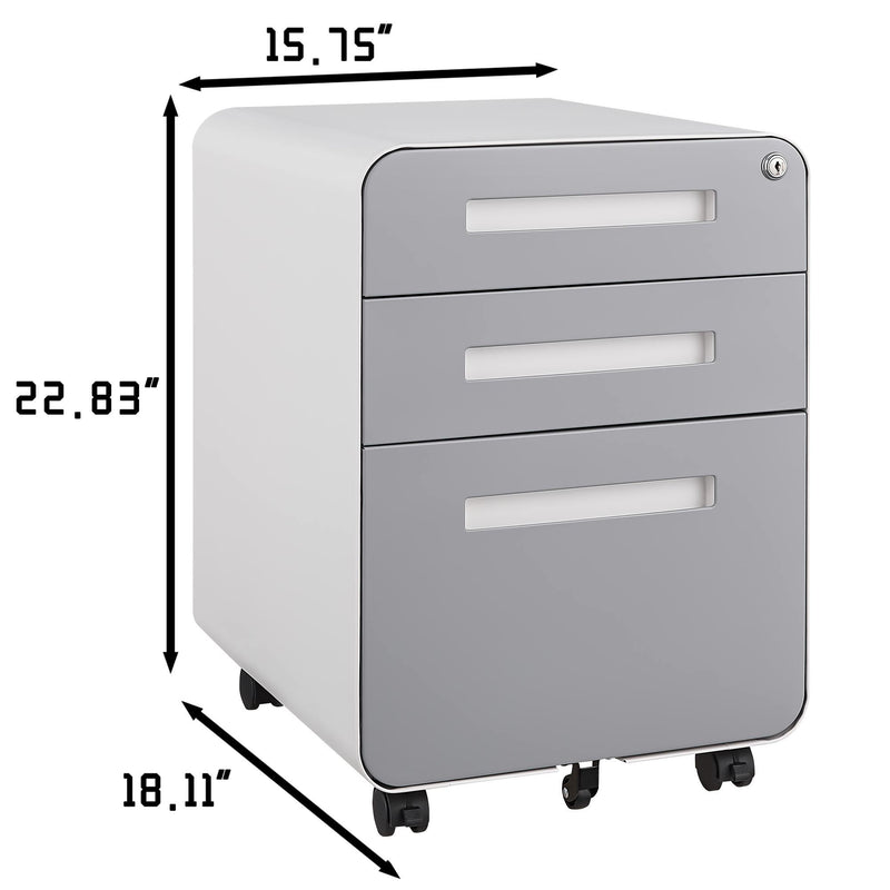 3 Drawer Mobile File Cabinet Under Desk Office, Simple Style Versatile Storage Cabinet For Legal / Letter / A4 Files, 5 Wheel Design Anti-Tilting Cold Rolled Steel Waterproof Moisture-Proof