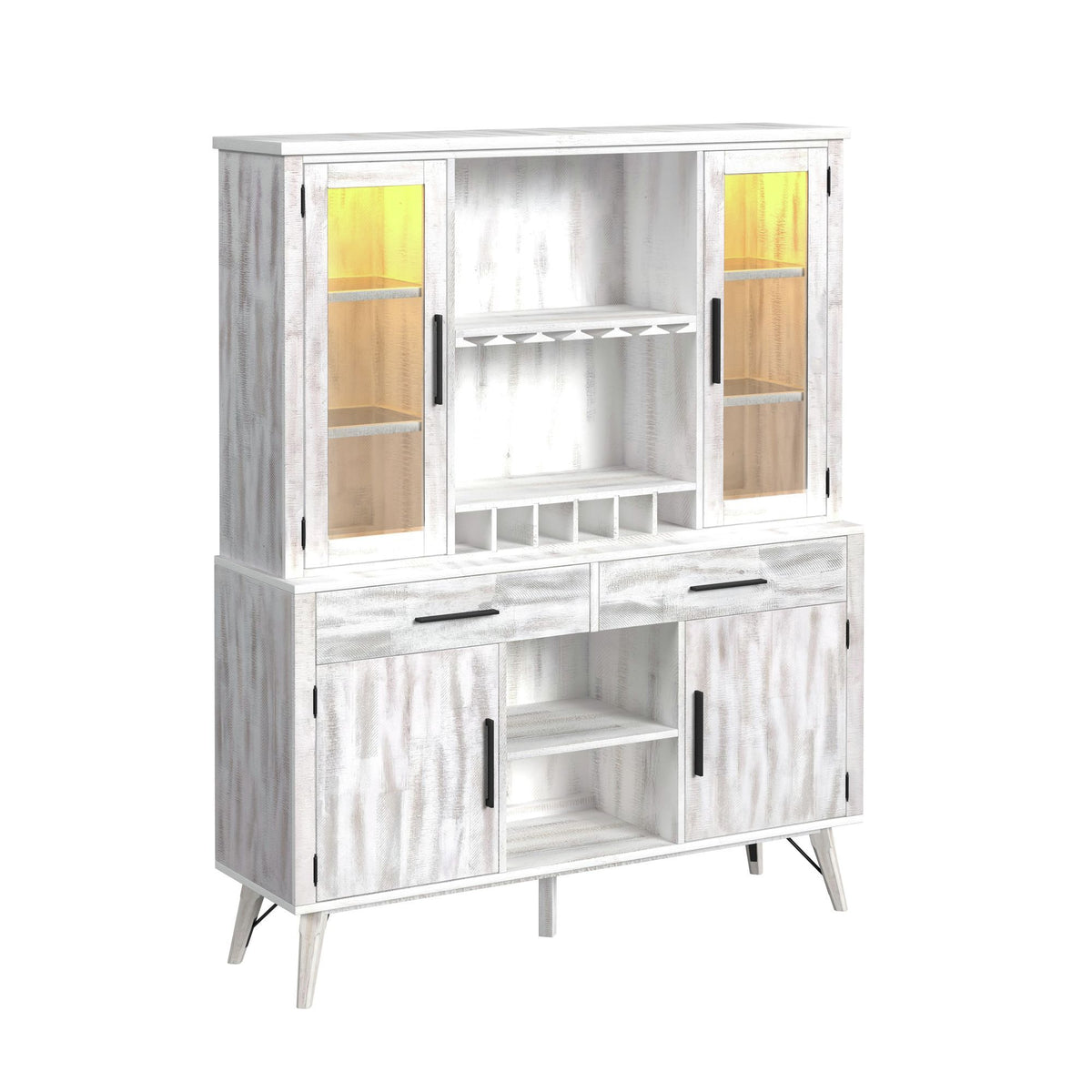 Rogen Rustic Hutch With LED in Rustic White by Elements International