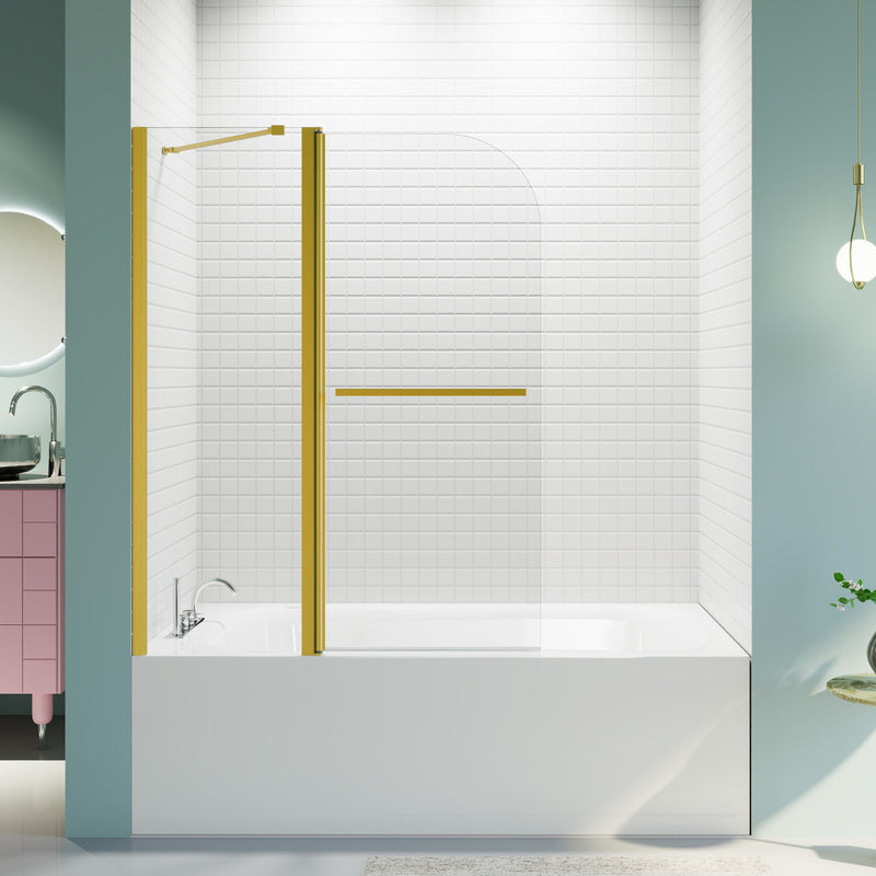 Frameless Folding Shower Doors For Bathtub With Pivot Tub Glass Door, 1 / 4" Tempered Glass
