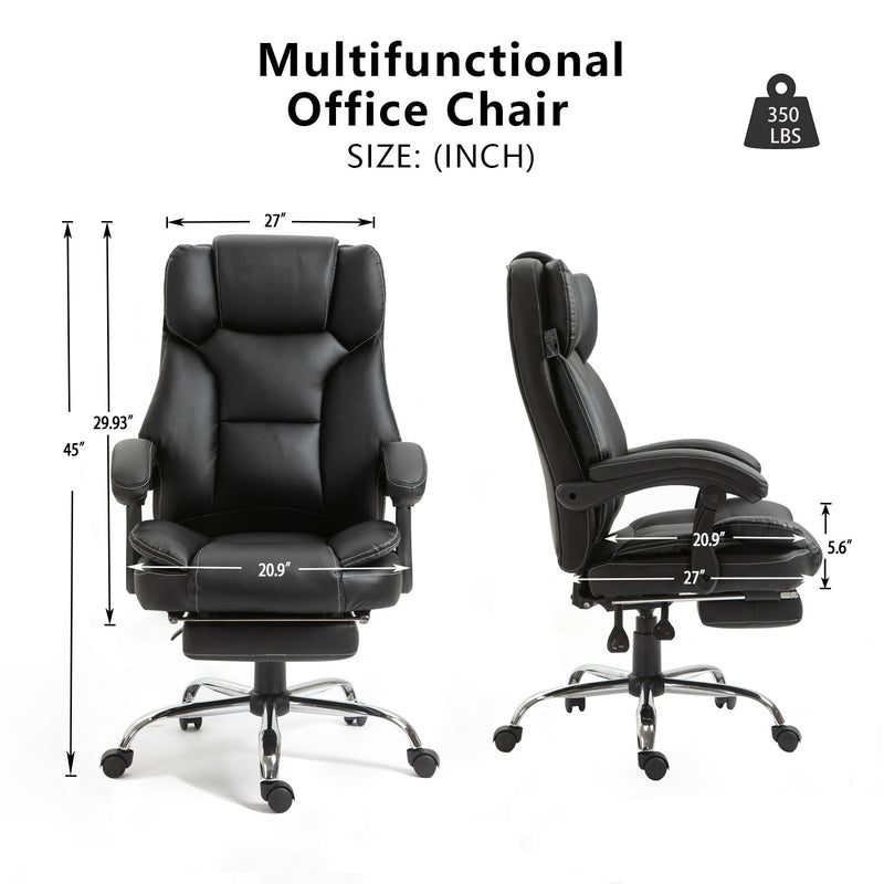 Reclining Office Chair With Massage, Ergonomic Computer Chair With Foot Rest - Black